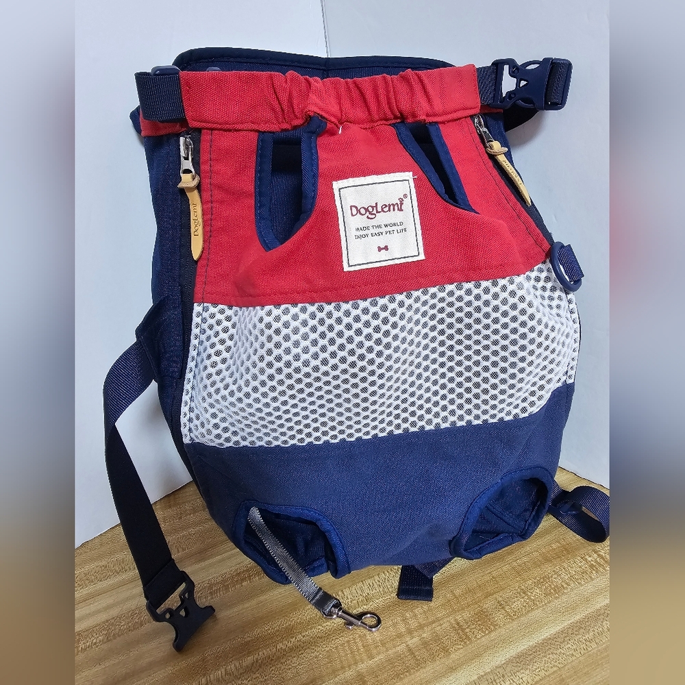 Doglemi Front Facing Pet Carrier Backpack Small Medium Dogs Red Blue Mesh Unused